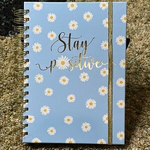 Paper Studio STAY POSITIVE Daisy Spiral Notebook Journal in Blue White Gold NWT